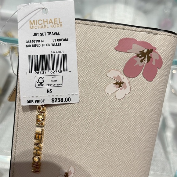 Michael Kors Jet Set Md Floral Embellished Signature Logo Bi-Fold Wallet ZP CN - Picture 15 of 16